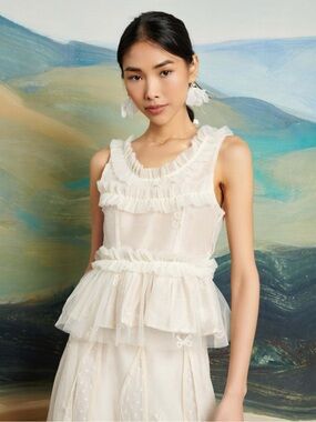 DREAM Sister Jane Tulle Ruffle Cream Peplum Top | Size XS | Coquette Balletcore